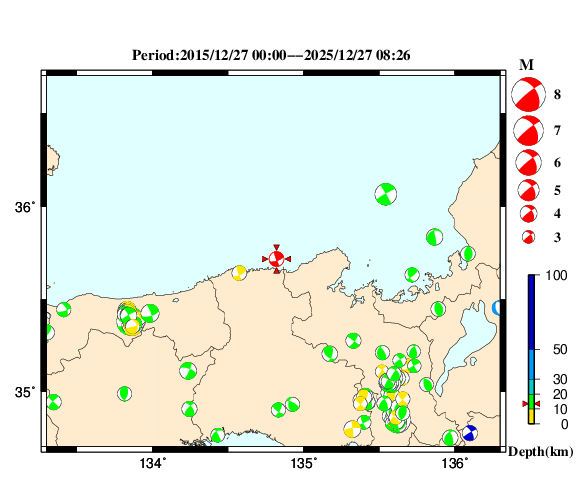過去に起きた地震の初動発震機構解
