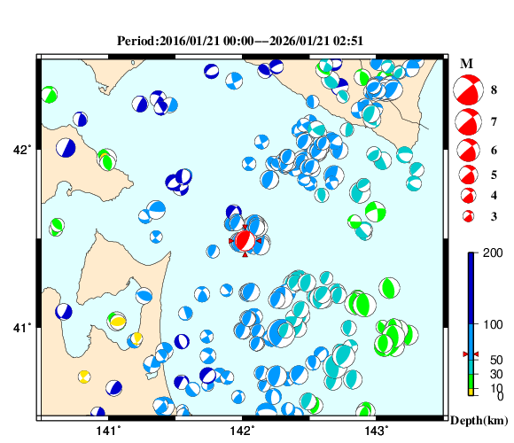 過去に起きた地震の初動発震機構解