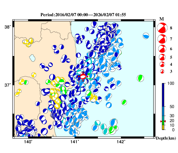 過去に起きた地震の初動発震機構解