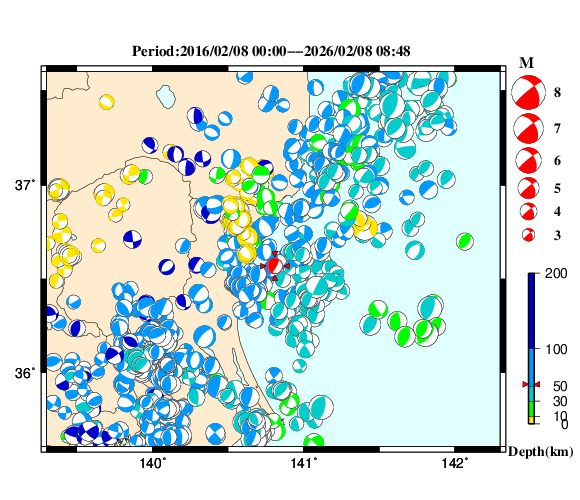 過去に起きた地震の初動発震機構解
