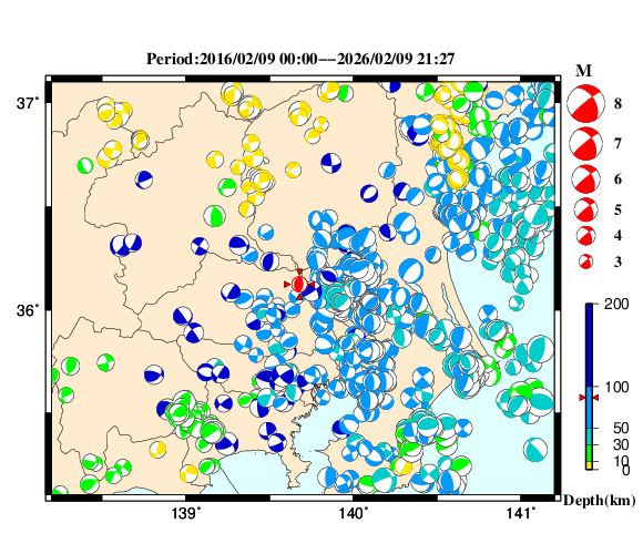 過去に起きた地震の初動発震機構解
