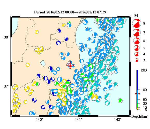 過去に起きた地震の初動発震機構解