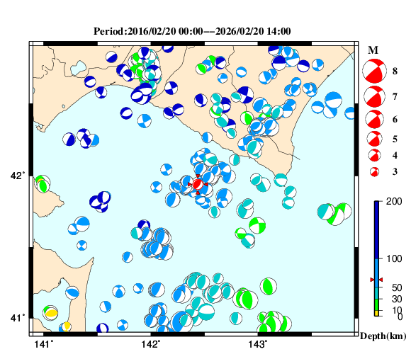 過去に起きた地震の初動発震機構解