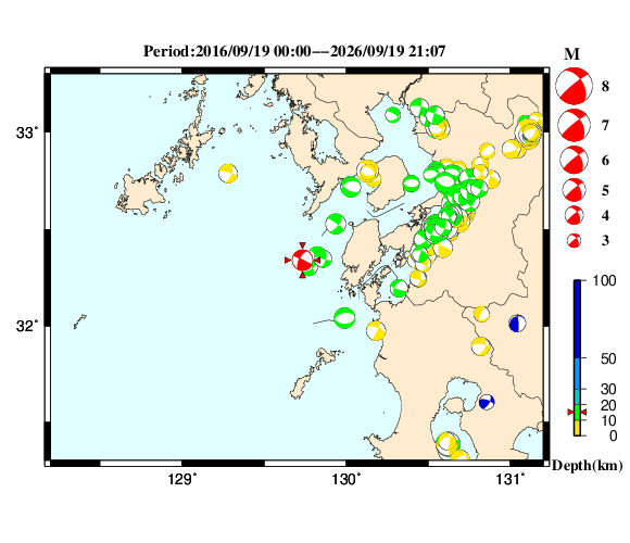 過去に起きた地震の初動発震機構解
