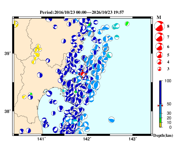 過去に起きた地震の初動発震機構解