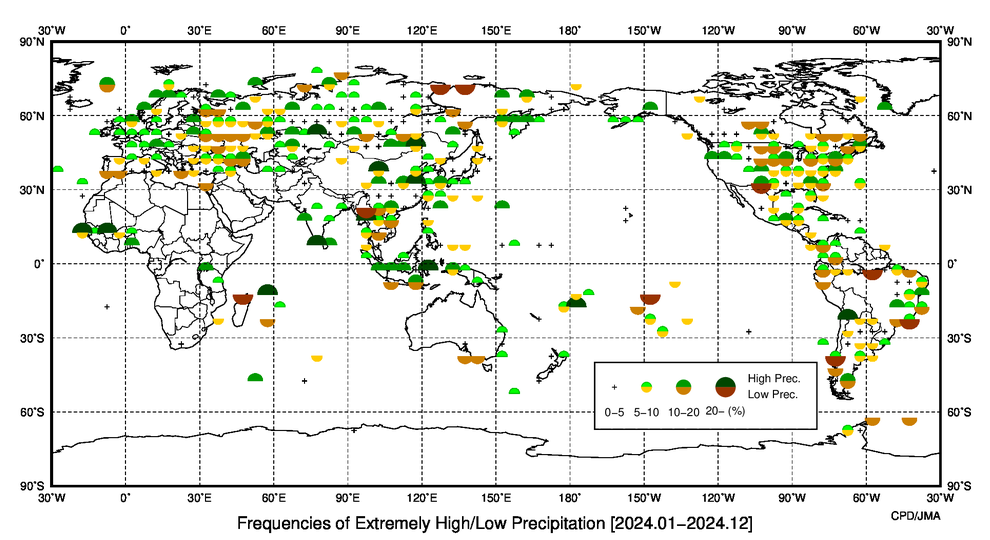異常多雨・異常少雨出現頻度分布図