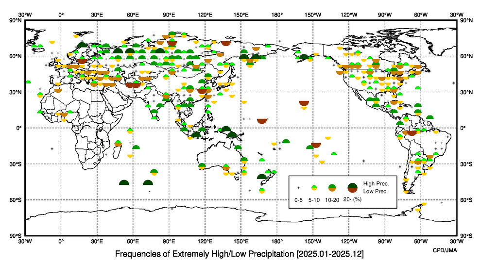 異常多雨・異常少雨出現頻度分布図