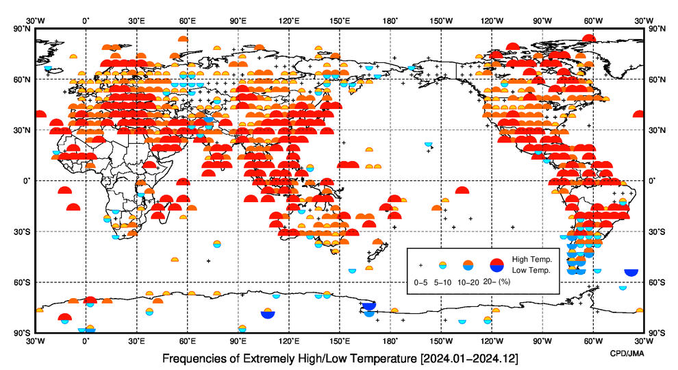 異常高温・異常低温出現頻度分布図