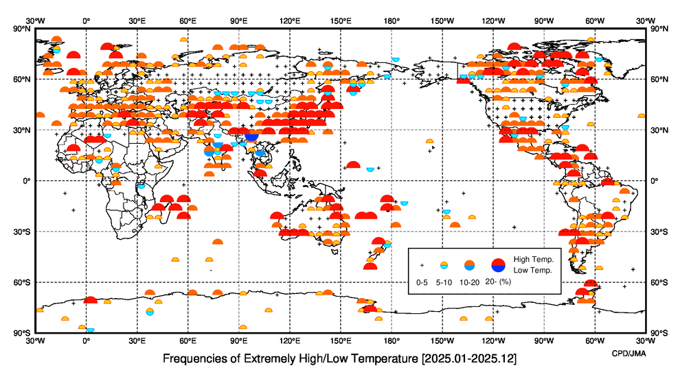 異常高温・異常低温出現頻度分布図