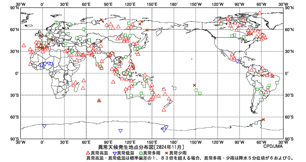 異常天候地点図の図