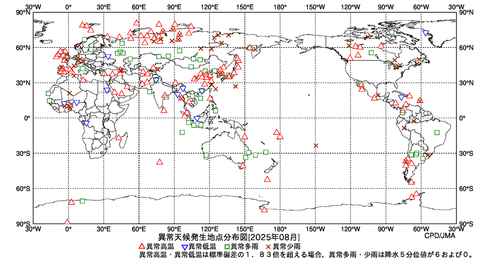 異常天候地点図の図