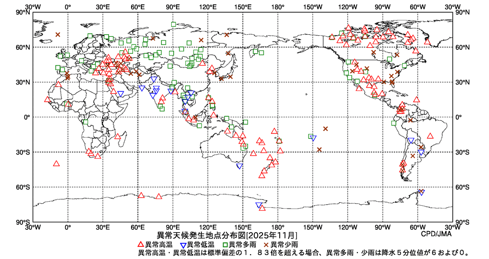 異常天候地点図の図
