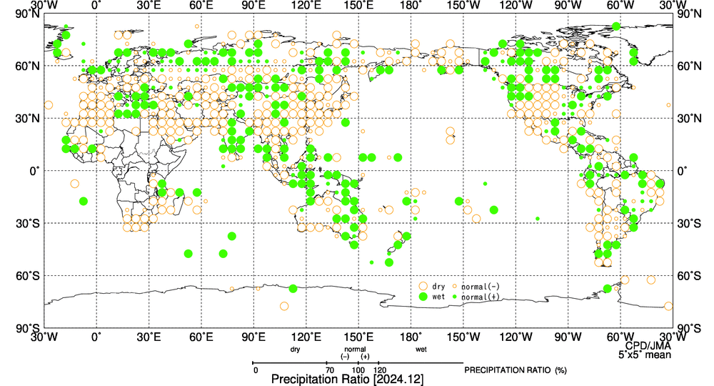 月降水量平年比階級分布図の図