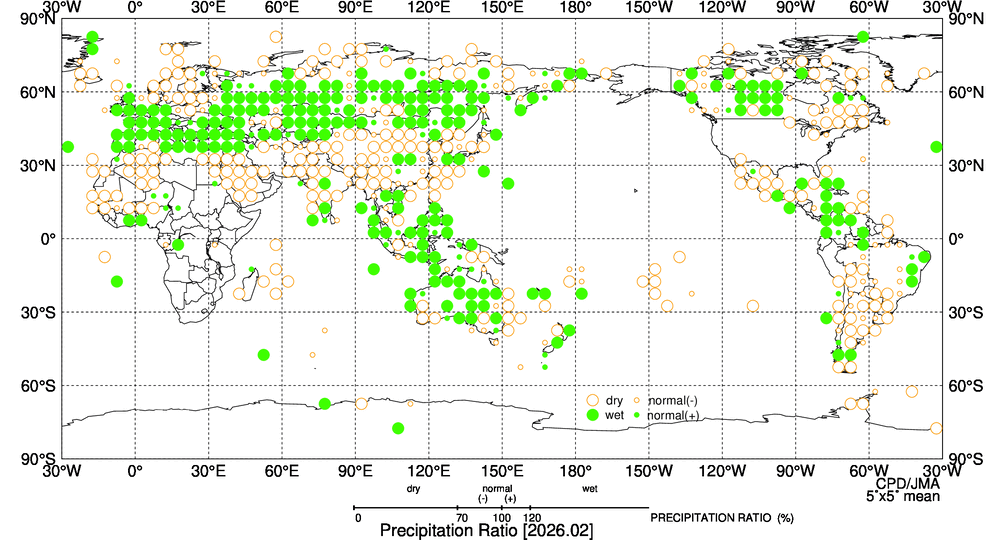 月降水量平年比階級分布図の図