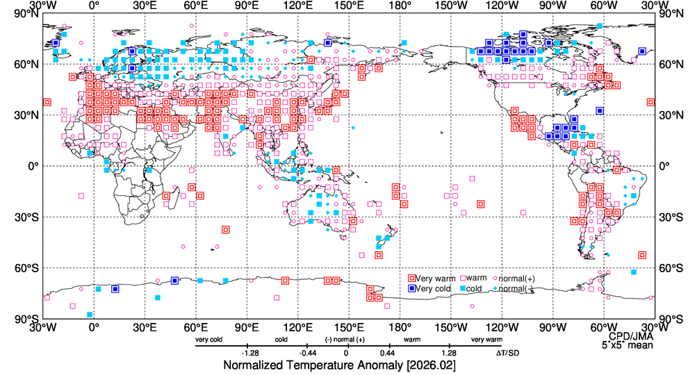 月平均気温偏差規格化階級分布図の図