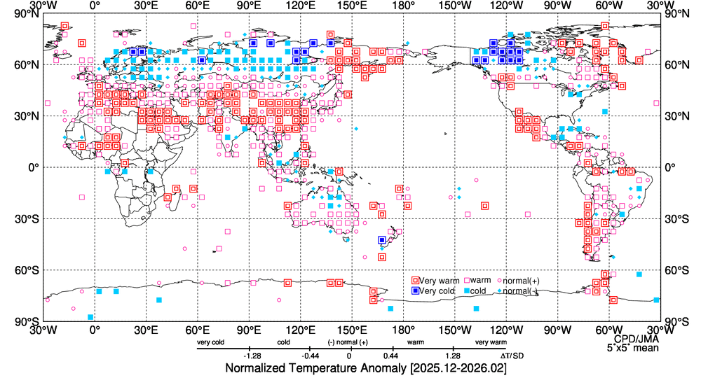 ３か月平均気温偏差規格化階級分布図