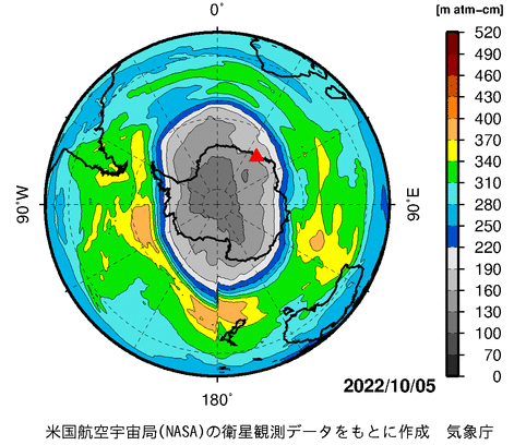 オゾン全量南半球分布図