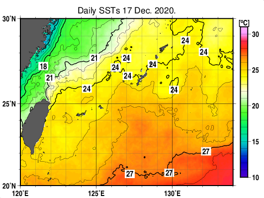 沖縄周辺海域の海面水温分布図（12月17日）