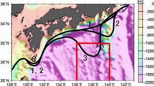 黒潮の最南下緯度を求める範囲