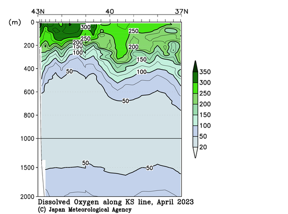 北海道周辺・日本東方の2023年春季の溶存酸素量