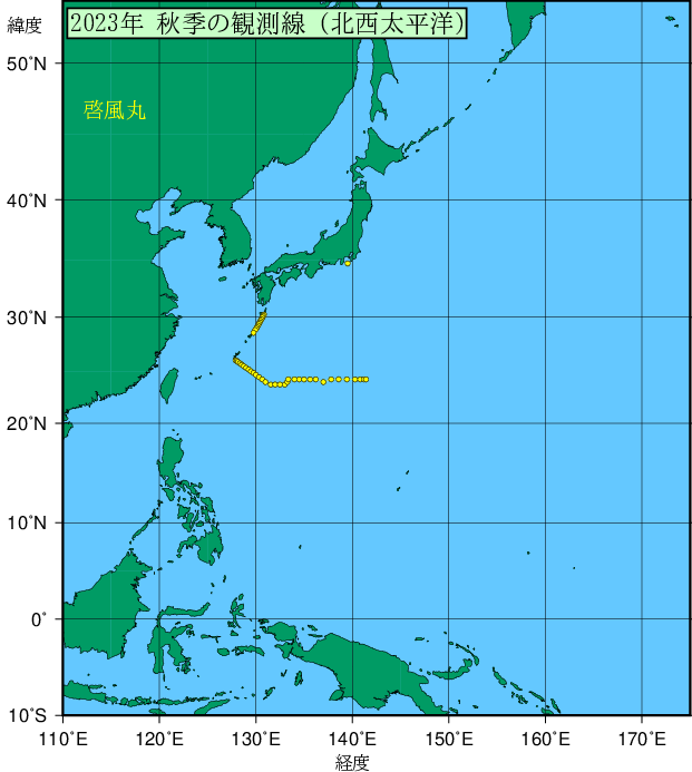 2023年秋季の観測線(啓風丸)