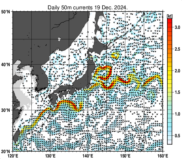 日本近海の深さ50mの海流分布図（12月19日）