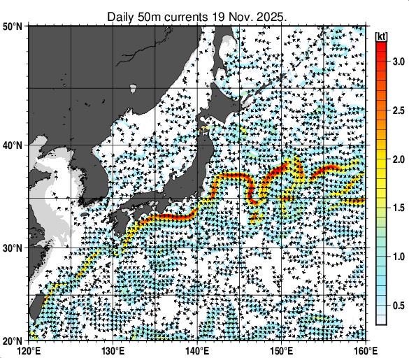 日本近海の深さ50mの海流分布図（11月19日）