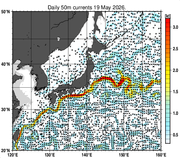 日本近海の深さ50mの海流分布図（5月19日）