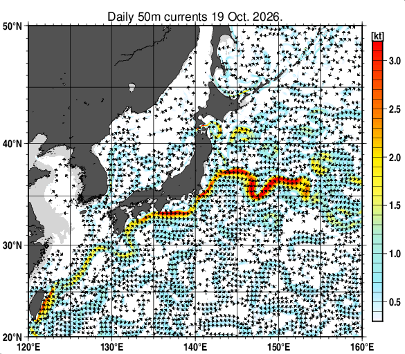 日本近海の深さ50mの海流分布図（10月19日）