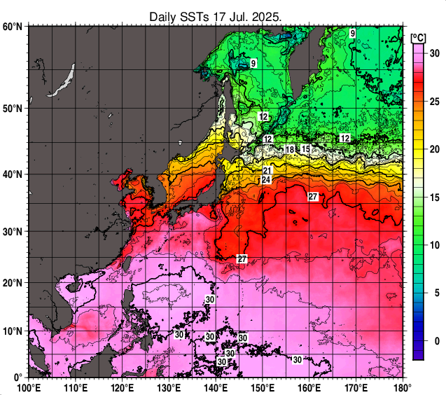 北西太平洋の海面水温分布図（7月17日）