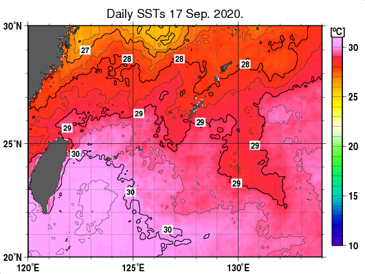 沖縄周辺海域の海面水温分布図（9月17日）