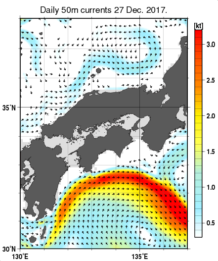 近畿・中国・四国周辺海域の深さ50mの海流分布図（12月27日）