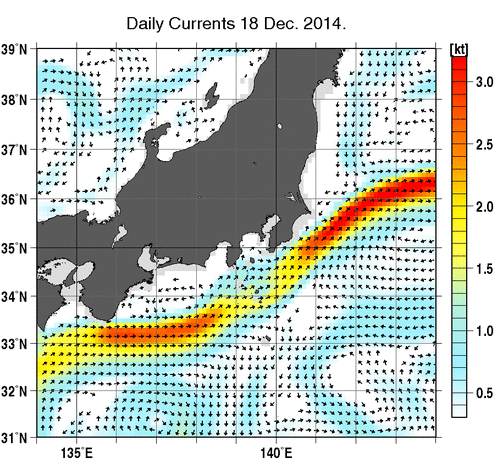 関東・東海・北陸周辺海域の深さ50mの海流分布図（12月18日）