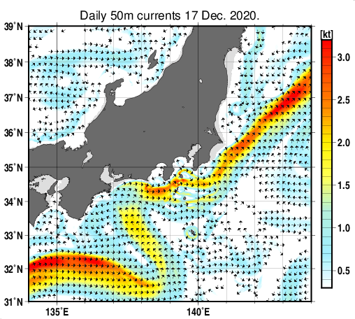 関東・東海・北陸周辺海域の深さ50mの海流分布図（12月17日）