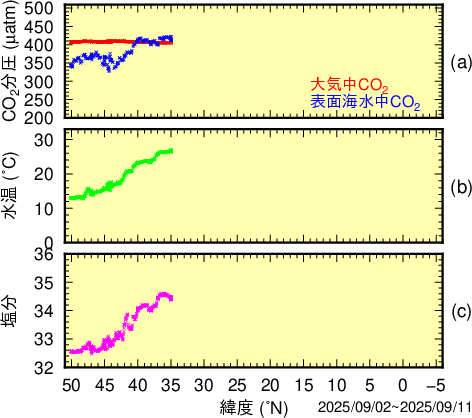 北西太平洋の東経165度に沿った海洋の二酸化炭素