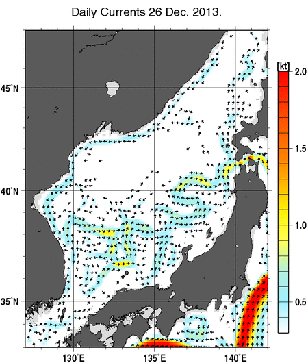 日本海の深さ50mの海流分布図（12月26日）