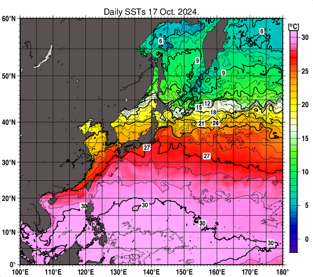 北西太平洋の海面水温分布図（10月17日）