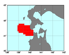 津軽海峡の西側(113)の海域範囲の図