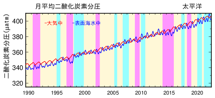 対象海域の月ごと、年ごとの二酸化炭素吸収量積算値グラフ