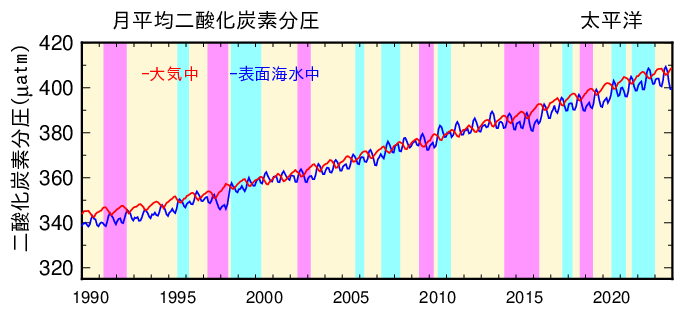 対象海域の月ごと、年ごとの二酸化炭素吸収量積算値グラフ