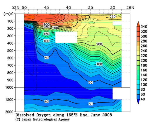 北西太平洋域の2008年夏季の溶存酸素量