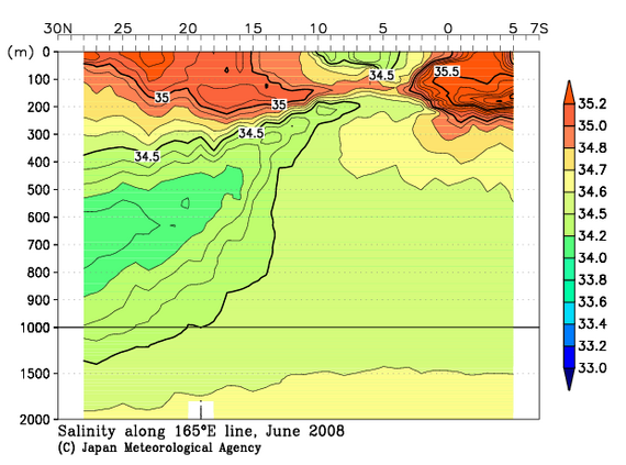 北西太平洋域の2008年夏季の塩分