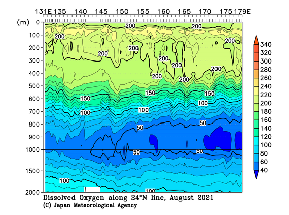 北西太平洋域の2021年夏季の溶存酸素量