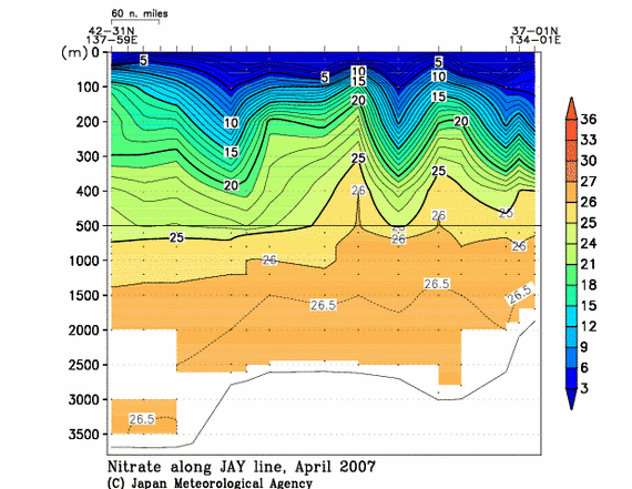 日本海の2007年春季の硝酸塩
