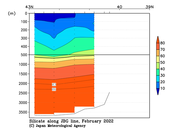 日本海の2022年冬季のケイ酸塩