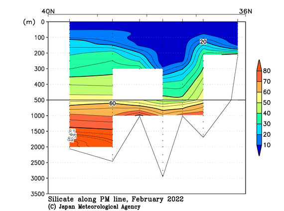 日本海の2022年冬季のケイ酸塩