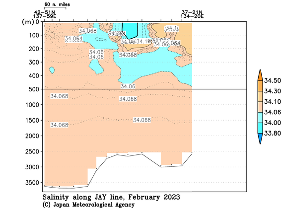 日本海の2023年冬季の塩分