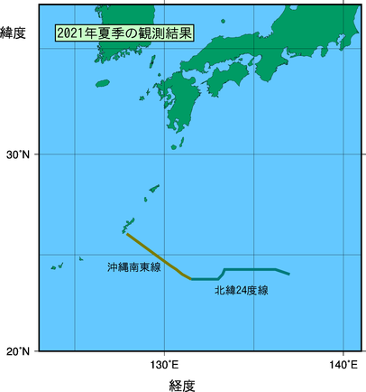九州・沖縄海域(2021年夏季)の観測線図