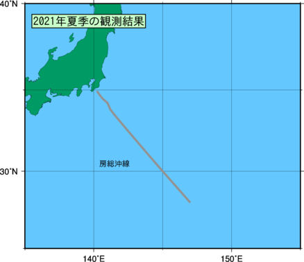 関東沖海域(2021年夏季)の観測線図