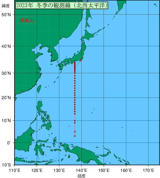 2023年冬季の観測線(凌風丸)